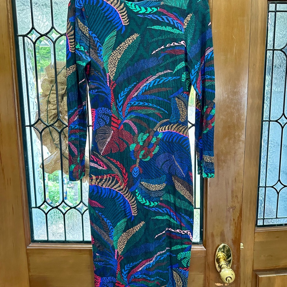 FARM Rio Vibrant Long Sleeve Dress - Blue, Green, Red